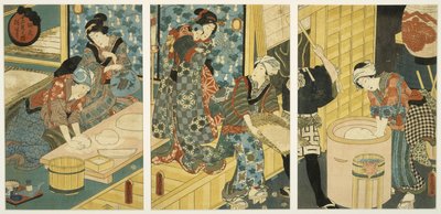 Preparativi per il giorno di Capodanno (Pestando Mochi), metà del XIX secolo da Utagawa Kunisada